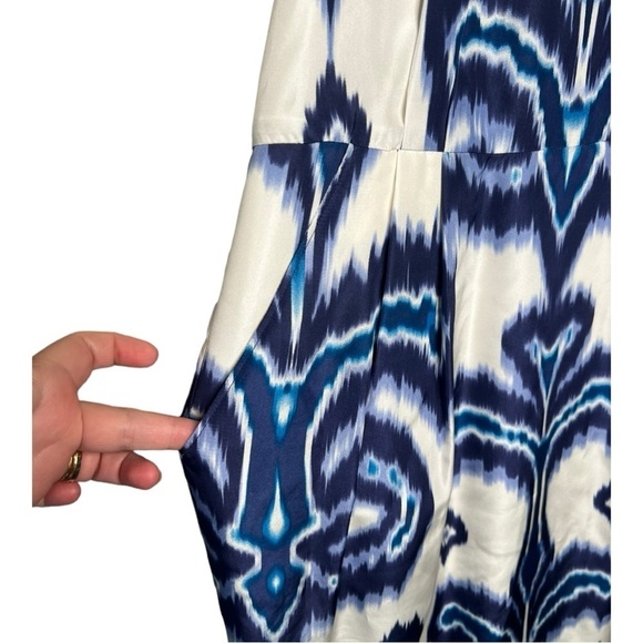 Banana Republic Silk Blue Ivory Tribal Ikat Crisscross Sheath Slip Dress NEW - Picture 13 of 16